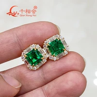 s925 silver 18k yellow gold plated emerald 77mm asscher lab emerald moissanite studs earring screw back jewelry weddding