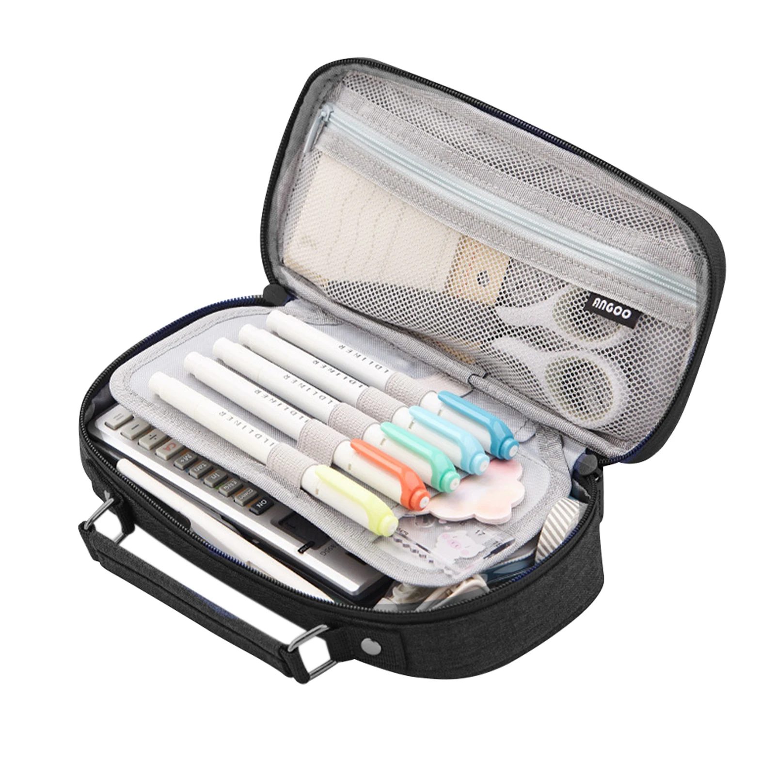 

Double Zipper Home Office Multifunctional With Handle Wear Resistance Canvas Large Capacity School Stationery Solid Pencil Bag