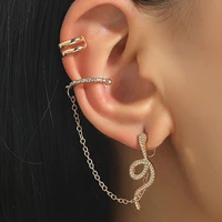 aporola 2022 women fashion vintage zircon snake chain ear clip cartilage piercing earrings no pierced ear stud set party jewelry