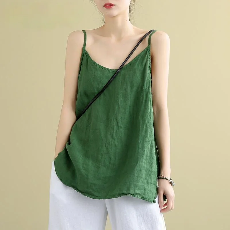 Women's Tops Spaghetti Strap Camis Cotton Linen V Neck Loose Tank Sleeveless Linens Casual Women Summer Camisole | Женская одежда