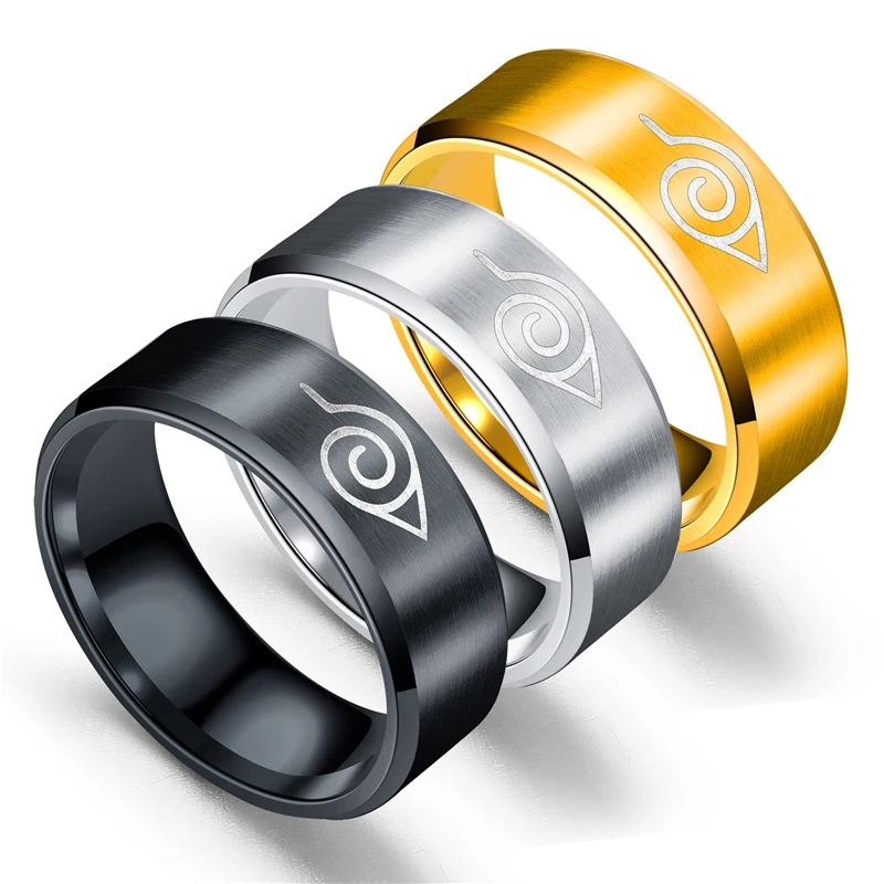 Новинка кольцо с листьями Konoha Uzumaki Symbal значок логотипа Sasuke Itachi Ninja модные аниме ювелирные изделия из нержавеющей стали для косплея для женщин и мужчин подарки