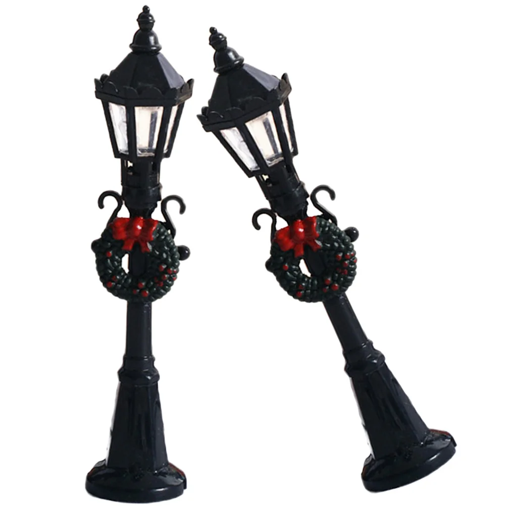 

2pcs Christmas Scene Mini Street Lamp House Street Light Micro Landscape Light