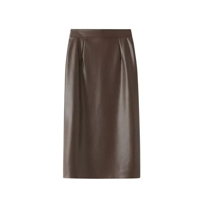 

Women Autumn Pu Leather Skirt Split Hem Women Bodycon Skirt High Waist Women Winter Skirt