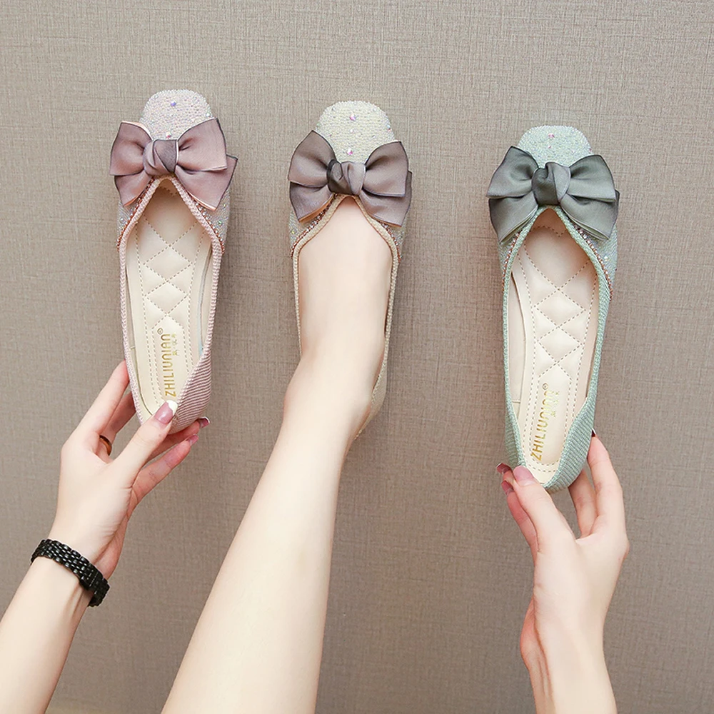 

Flat single shoes female spring 2023 new bow gentle shallow mouth ladle shoes all match soft sole bean shoes