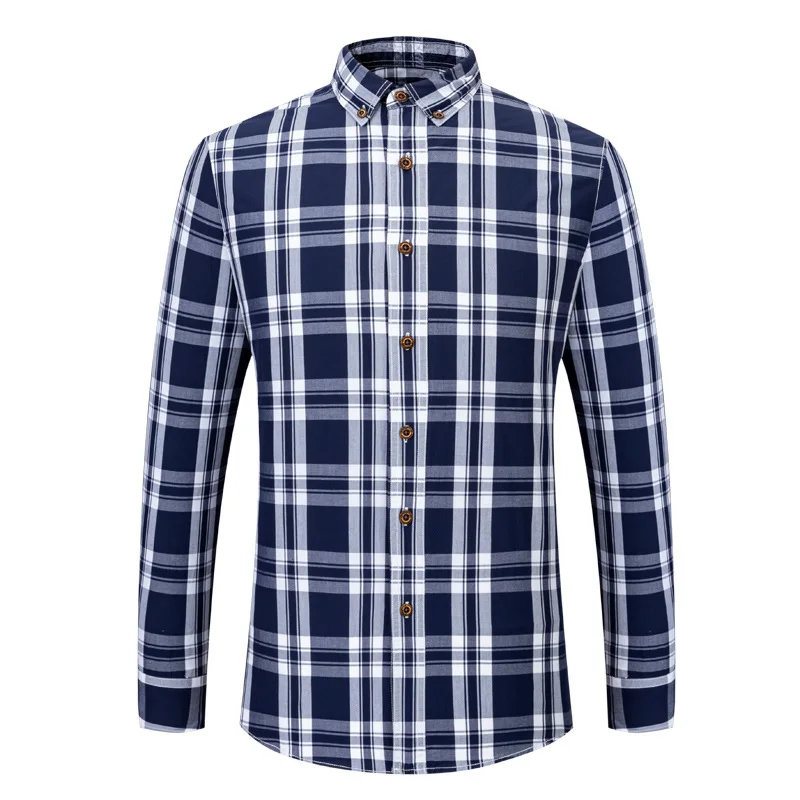 Men's Casual Plaid Striped Cotton Shirt Autumn Button-down Comfortable Soft Long Sleeve Standard-fit Checked Shirts Men Clothes