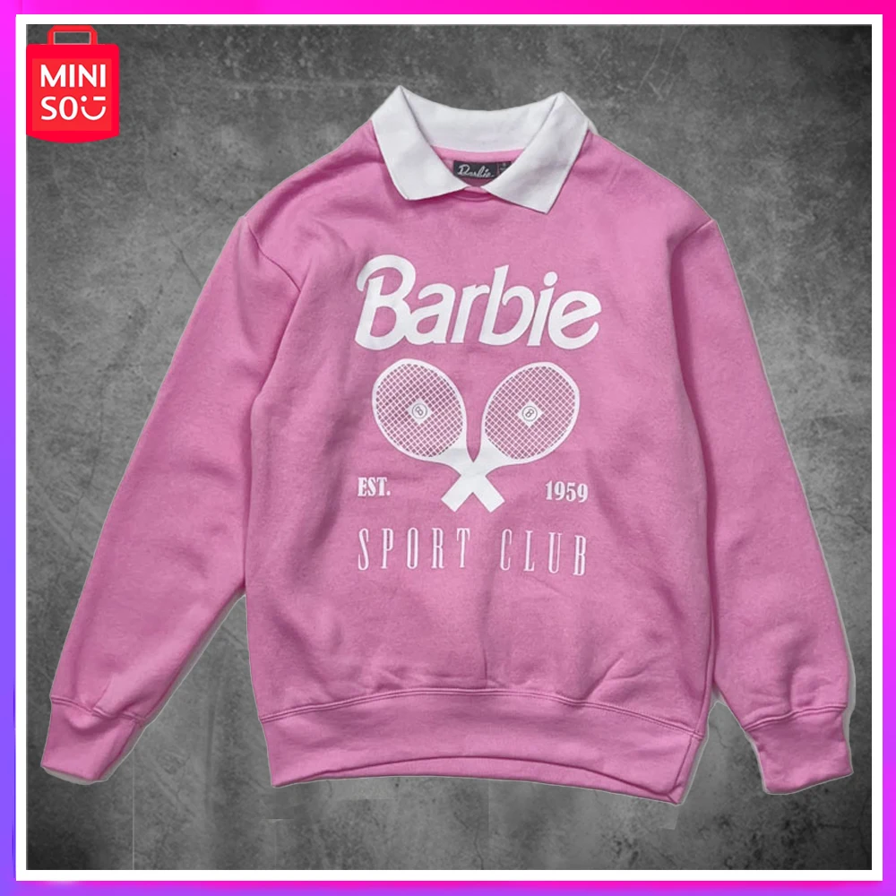 

Miniso 2023 New Barbie Autumn/winter Thin Fleece Printed Women Shirt Collar Lapel Versatile Casual Sweater Pullover Loose