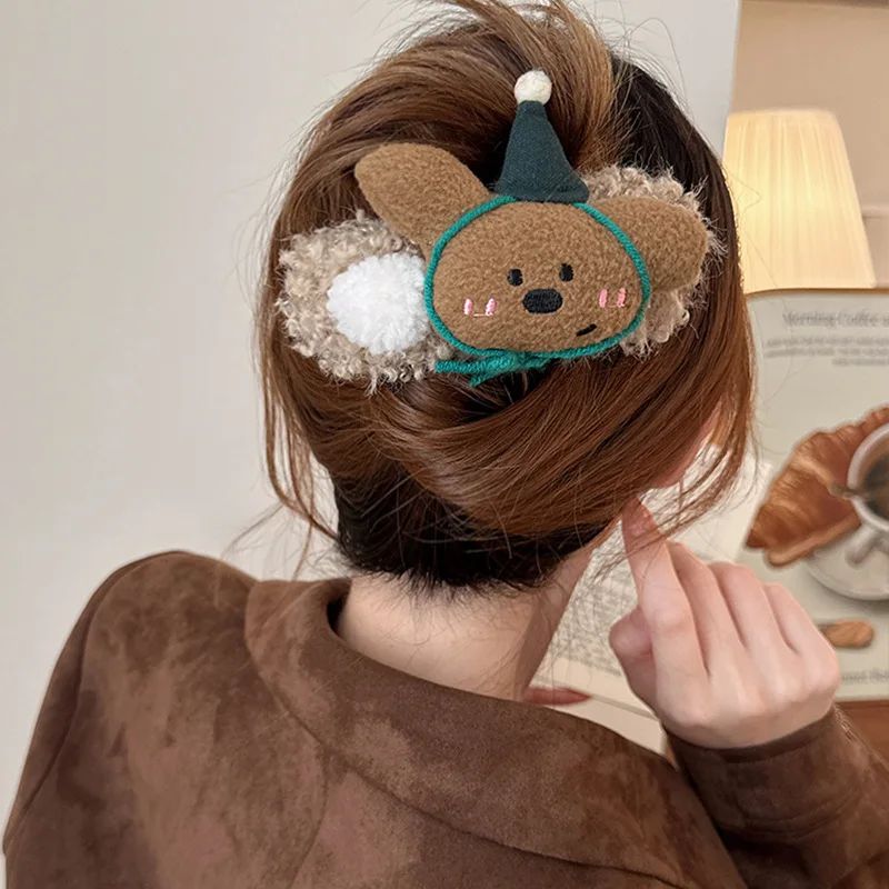Осенне-зимняя милая плюшевая заколка для волос женщин 2024 новый элитный стиль