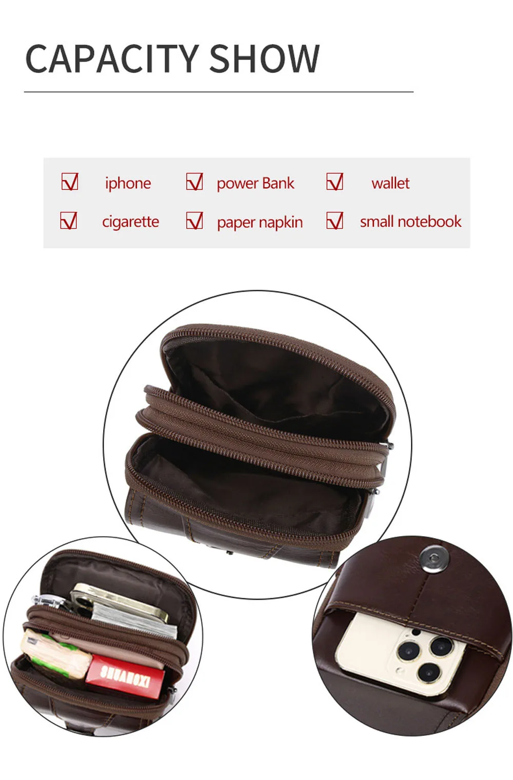 New Men Genuine Leather Waist Pack Fashion Vintage Belt Pouch Multifunction Travel Phone  Bag Small Shoulder Bags
