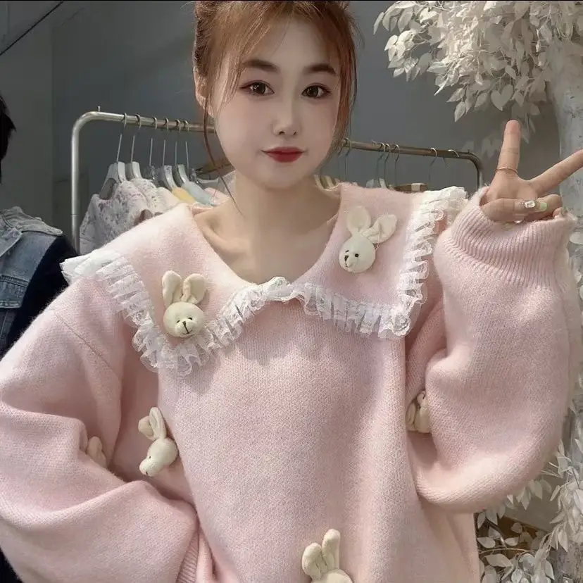 

2022 Women Knitted Elegant Peter Pan Collar Fashion Style Pullover Sweater Women Vintage Soft Long Sleeves Casual Tops Z105