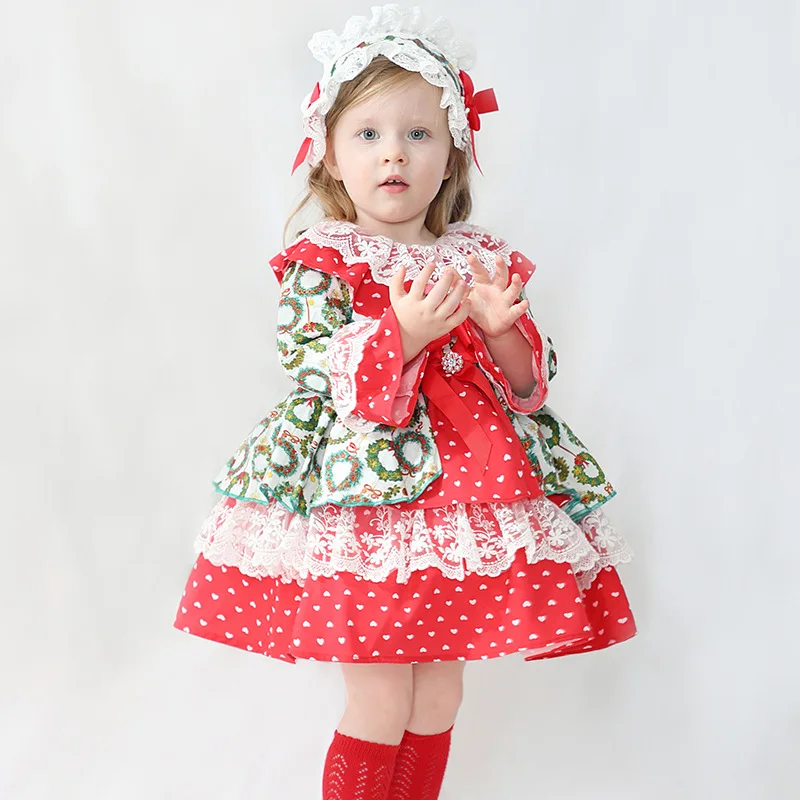 

Palace Lolita Style Dress For Toddler Girls Lace Layered Hem Flroal Print Mid Ball Gowns For Kids Custom Baby Name Birthday Gift