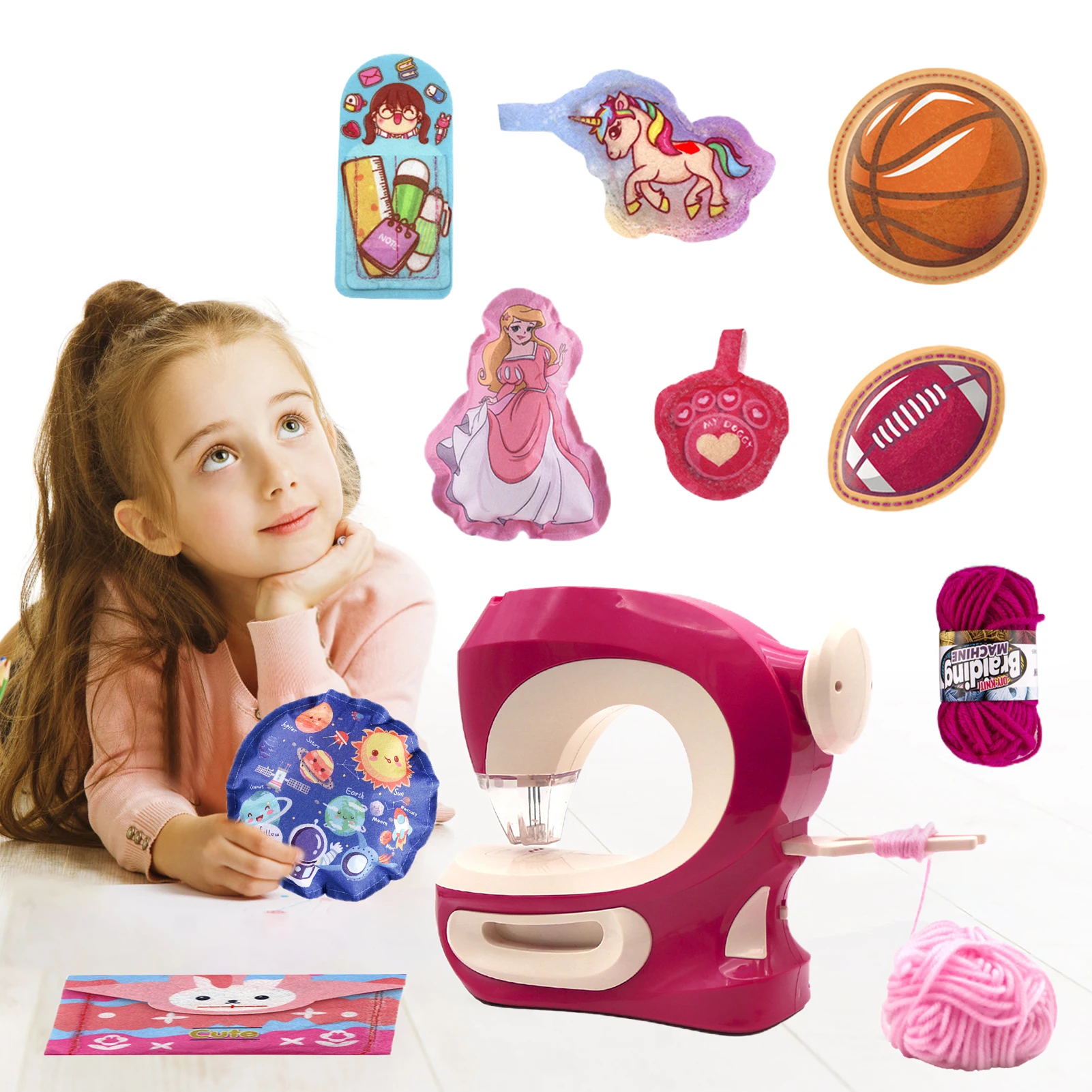 

Mini Sewing Machine Toy Portable Hand-held Cloth Sewing Machine DIY Play House Toy For Children Kids Mini Furniture Toy