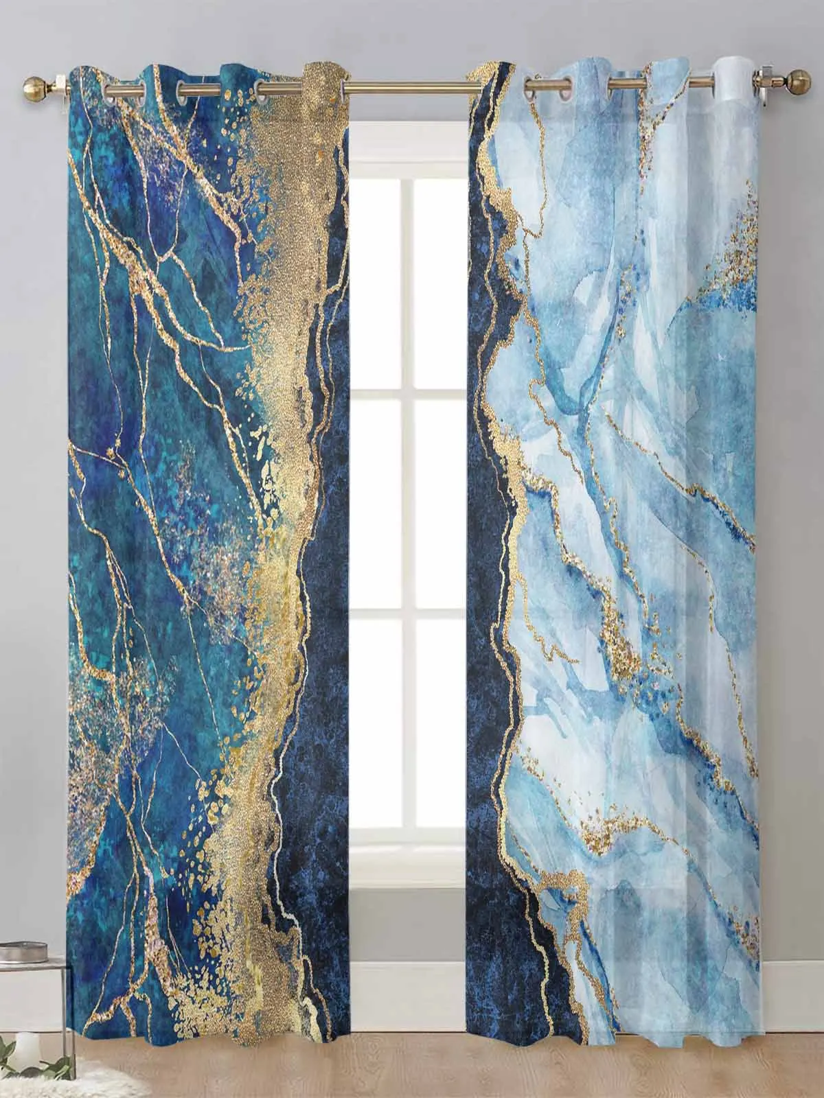 

Abstract Blue Marble Sheer Curtains For Living Room Window Screening Transparent Voile Tulle Curtain Cortinas Drapes Home Decor
