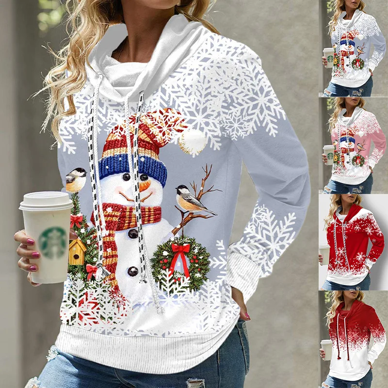 

Новый рождественский пуловер, топ, Женская осенне-зимняя Рождественская Повседневная футболка с 3D принтом, элегантная уличная одежда со шн...
