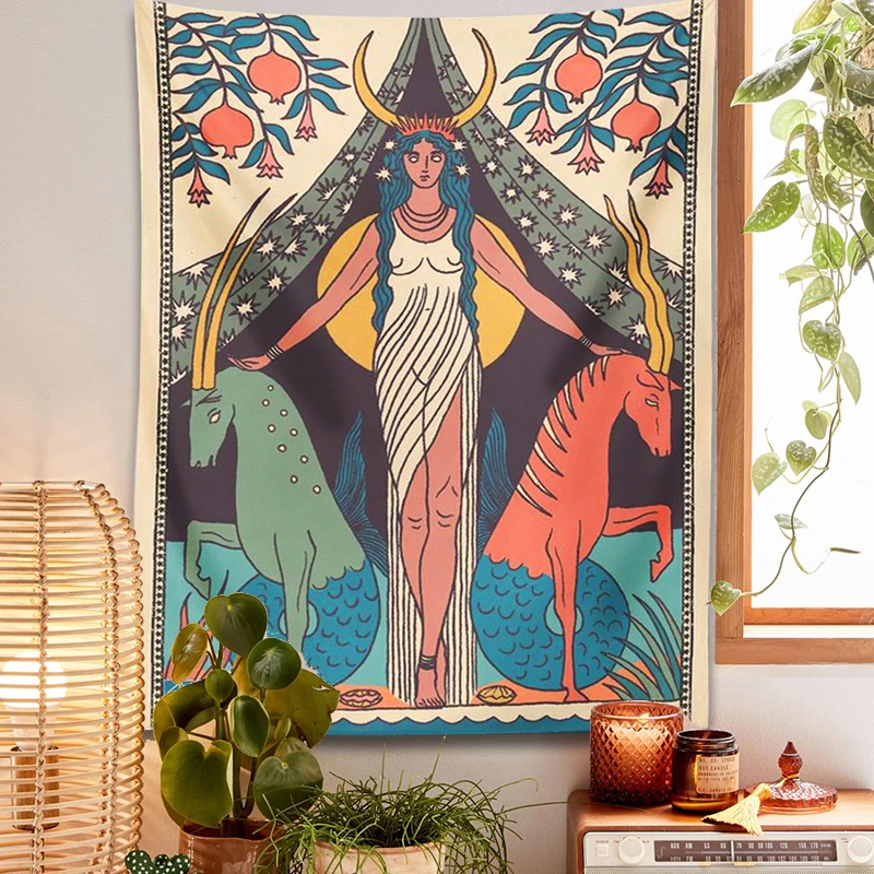 Лунная фаза девушка тканевая подвеска на стену индийский богемный декор хиппи колдовство психоделический хиппи декор спальни Звёздное небо ковер.