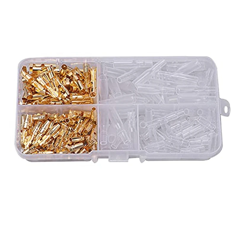 

200PCS 3.9Mm Brass Male And Female Terminals Wire Connector Block With Insulation Covers, For Motorcycle Car