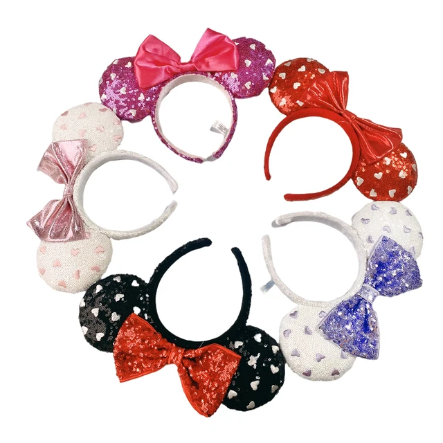 Disney Hair Bows Minnie Ears Hairband Loving Heart Headband Sequin Peach COSTUME Cosplay Plush Adult/Kids Party Gift 2