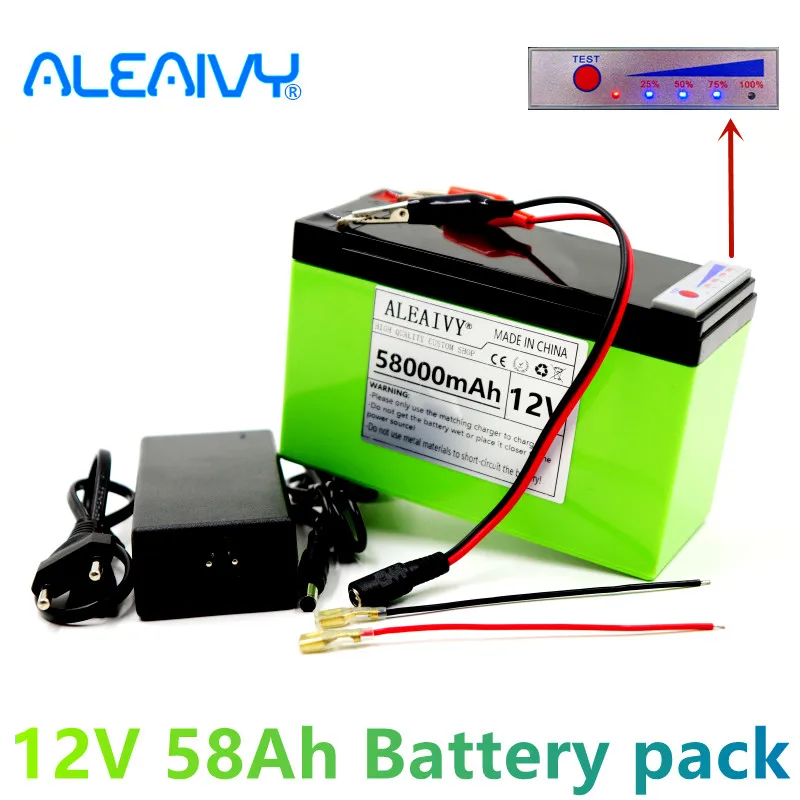 

Новый набор литиевых батарей 12 в 58 Ач 18650, подходит для солнечной энергии и отображения мощности аккумулятора электромобиля + зарядное устройство 12,6 в 3 А