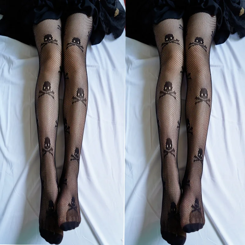 

8 Sexy Black Thin Pantyhose Ladies Skull Mystery Thigh High Waist Stockings All-match Bottoming Pantyhose Pantyhose