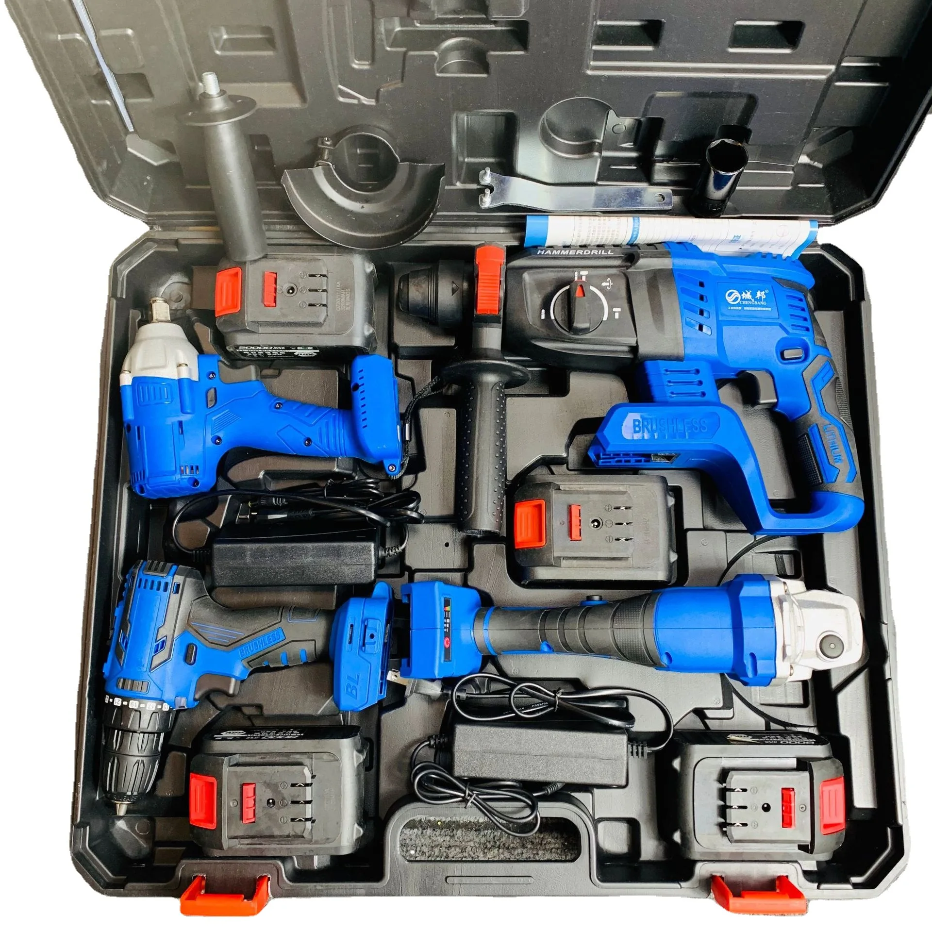 

brushless lithium electric tools covered 4 times (electric hammer + hand electric drill, Angle grinder + electric wrench)