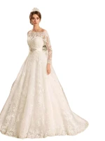 custom long sleeves lace appliques a line wedding dresses bridal gowns beads sash sweep train tulle plus size bride dress