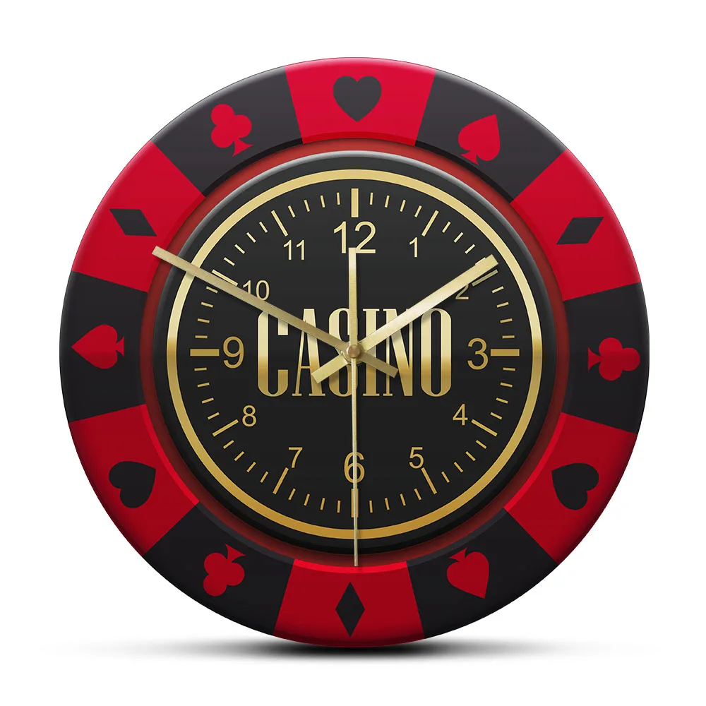 

Casino Gambling Silent Non Ticking Wall Clock For Gamble Room Poker Game Playing Card Roulette Printed Wall Clock Gambler Gift