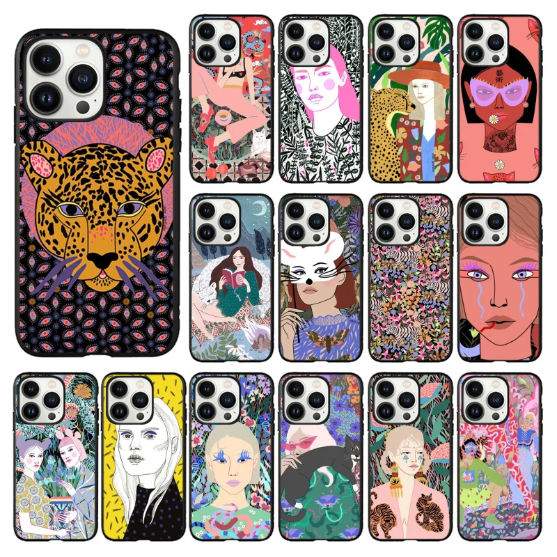 

Art jaguar Flower Women Korean Dream Funda Cell phone case For iphone 14 13 12 11 Pro Max XS XR X 8 7 Plus SE Mobile Phones Case