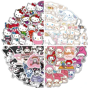 50pcs kawaii kuromi stickers cute hello kitty sticker for laptop phone case girls sanrio my melody anime stickers kids toys free global shipping