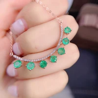925 sterling silver necklace for women retro vintage classic rose gold emerald stone jewelry tudo por 1 real e frete gratis