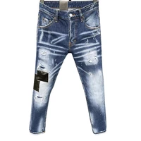 2022 starbags dsq four season jeans mens strong water wash hole paint dot hip hop casual fit elastic model fashion mens pants