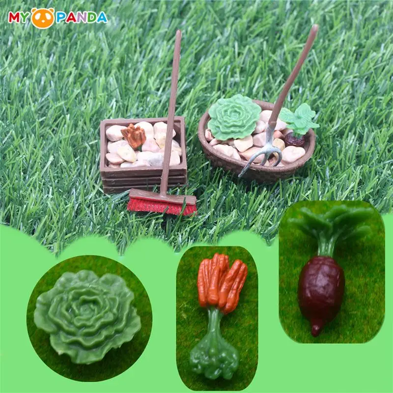 

7Pcs/Set 1:12 Dollhouse Miniature Vegetable Hoe Harrow Cabbage Carrot Storage Basket Farm Tool Model Living Scene Decor Toy