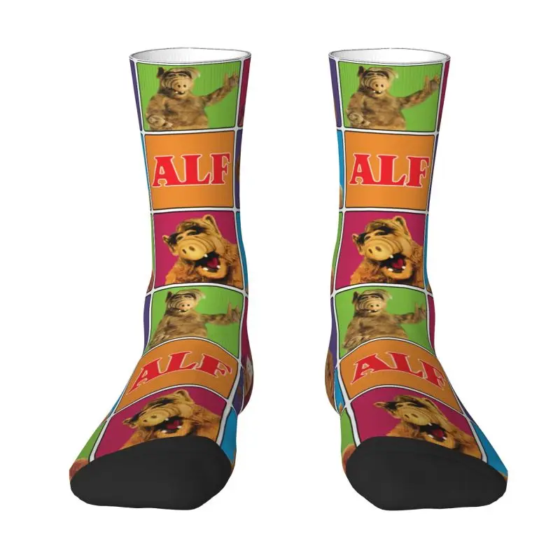 

Cute Mens Alien Life Form ALF Meme Collage Dress Socks Unisex Breathbale Warm 3D Print Sci Fi TV Show Crew Socks