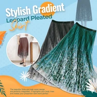 stylish gradient leopard pleated skirt green print short skirt retro high waist mini skirts summer beach skirt streetwear skirt