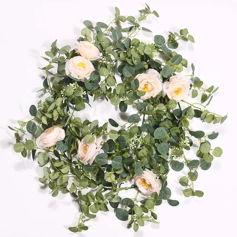 

Artificial Peony Vine Simulation Silk Camellia Eucalyptus Leaf Wedding Wreath Home Balcony Garden Photography Props Decoration
