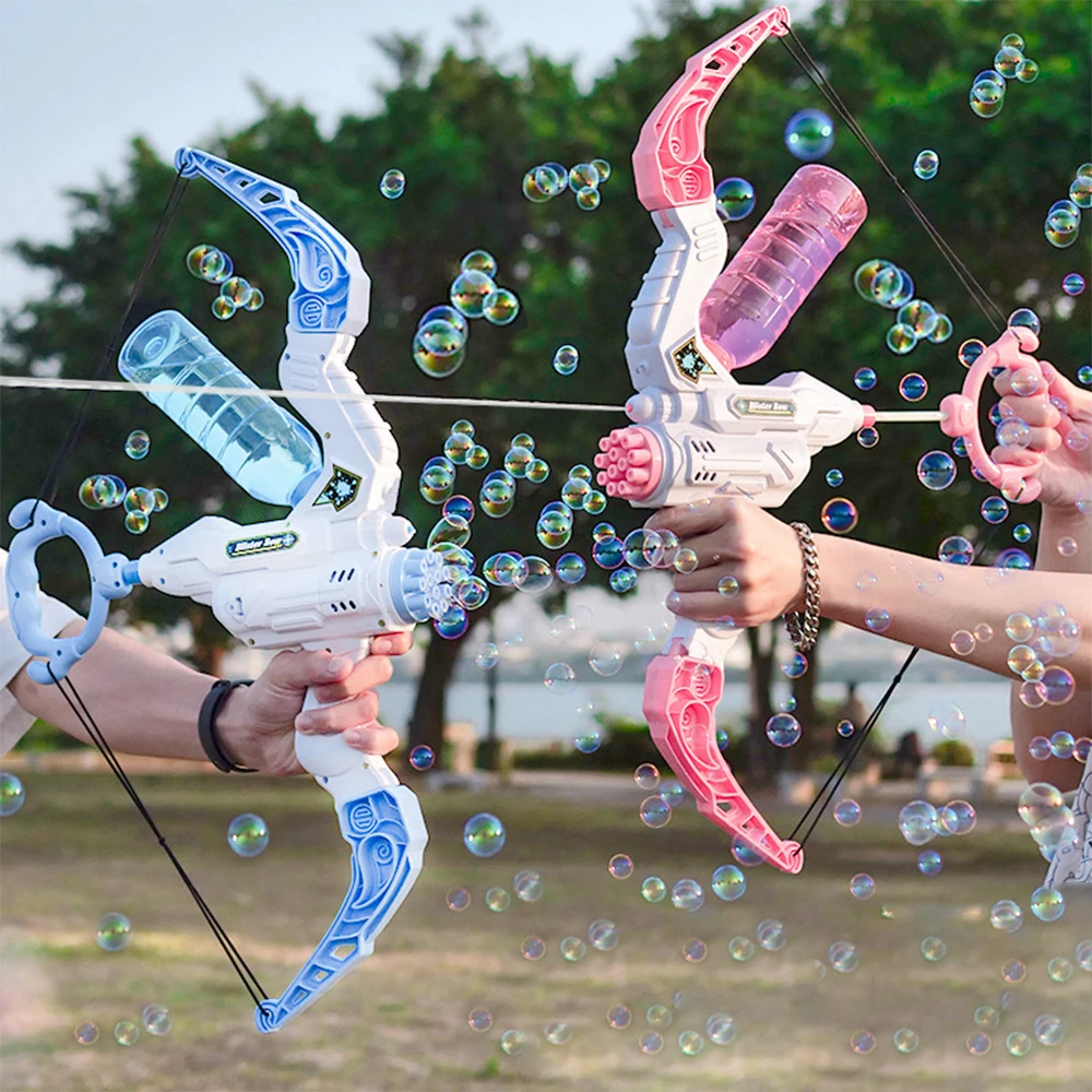 

New Bubble Gun Electric Bow and Arrow Automatic Bubble Blower and Launcher Water Gun 2 in 1 Outdoor Toys for Children Kid Gifts
