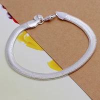 linjing popular product women mens 925 sterling silver jewelry fashion flat snake 6mm chain bracelets gift