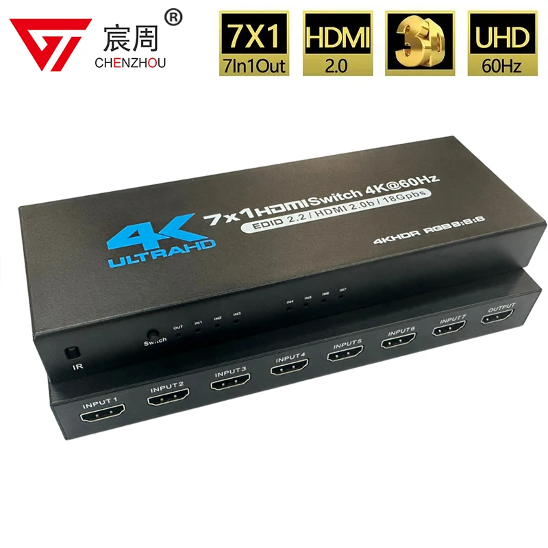7-портовый Переключатель HDMI версии 2,0 4K @ 60 Гц HDMI 2,2 7x1 переключатель аудио видео преобразователь 7 в 1 выход поддержка HDR и HDCP 4K 60Hz HDMI 2.0 Switch 7x1 Switcher Audio Video Converter 7 in 1 out 3D for P