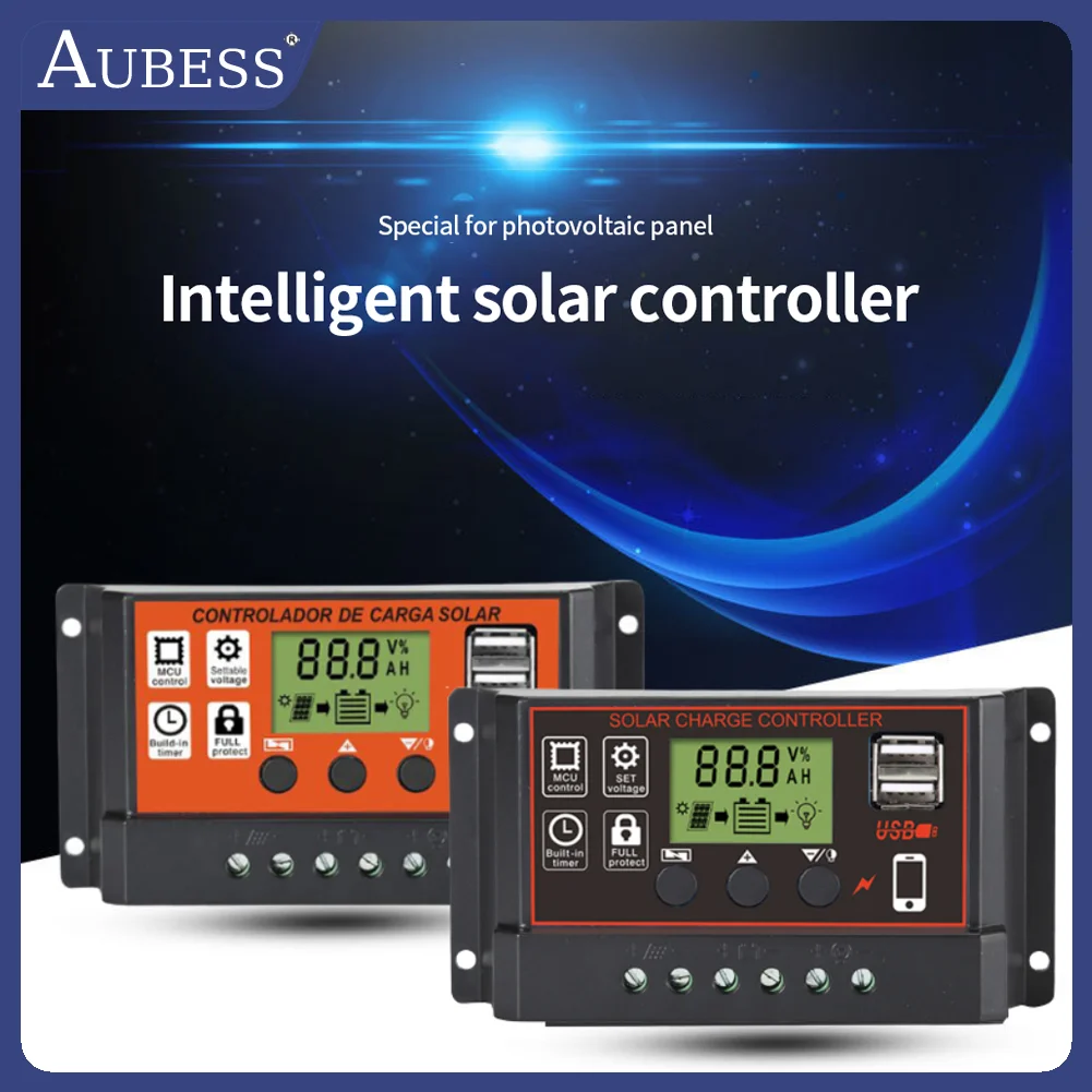 

Контроллер заряда солнечной батареи 12 В, 24 В, автоматический контроллер PV LCD 30 А, 20 А, 10 А, ШИМ, фотоэлектрический ЖК-дисплей, выход 5 в с USB