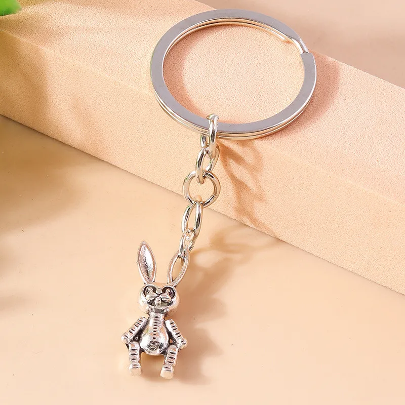 

Antique Silver Color Bunny Keychain Metal Giant Rabbit Key Rings Handbag Car Key Animal Pendant Handmade Jewelry Gifts