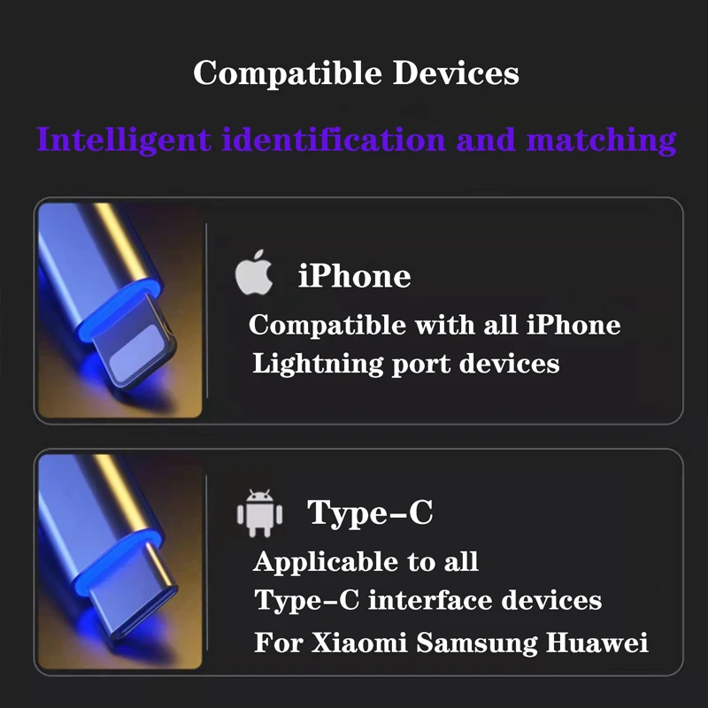 Светящийся провод USB Type C Lightning кабель для быстрой зарядки зарядное устройство