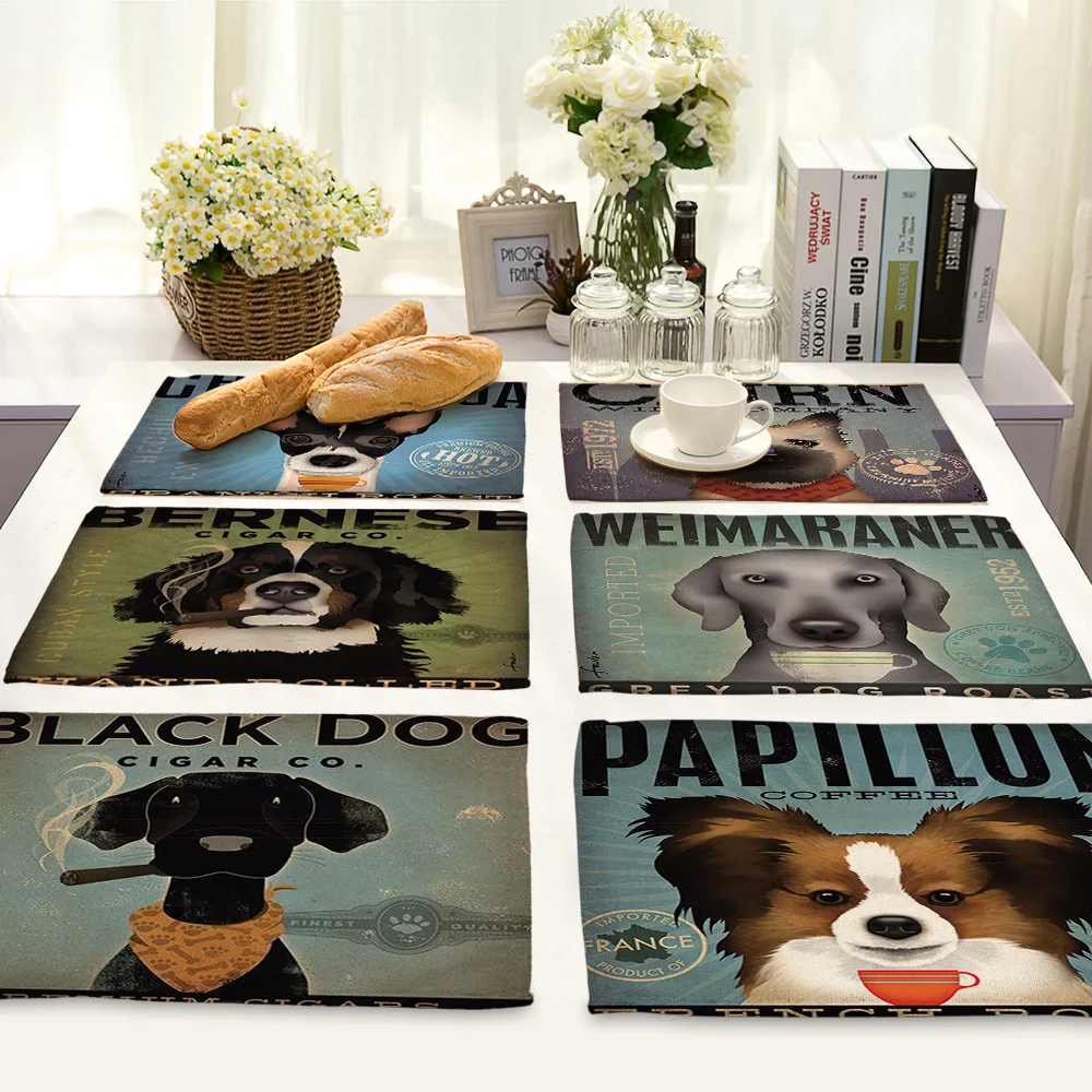 Cute Dog Printed Linen Placemat Place Mat Kitchen Table Mat Dinner Table Mat