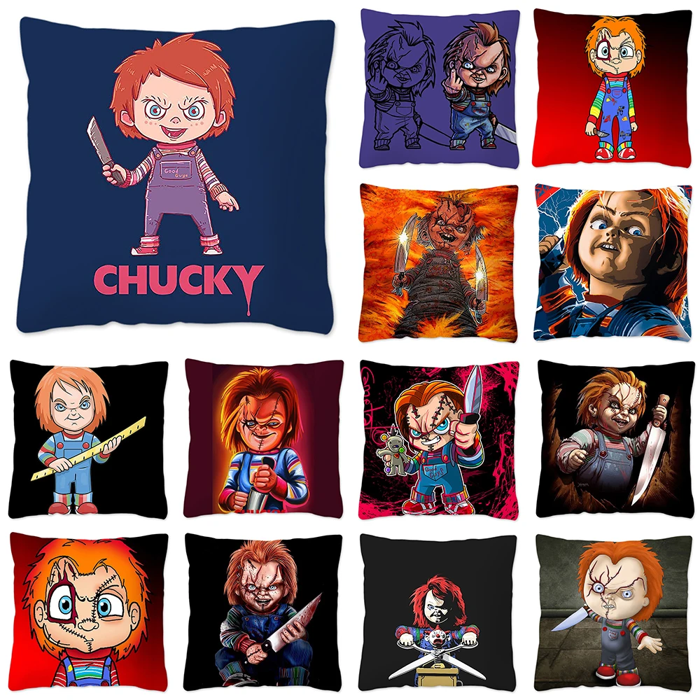 

Cartoon Chucky Printing Cushion Cover Home Decorative Resuable Pillow Case for Sofa Car Pillow Cover 100% Polyester Funda Cojine