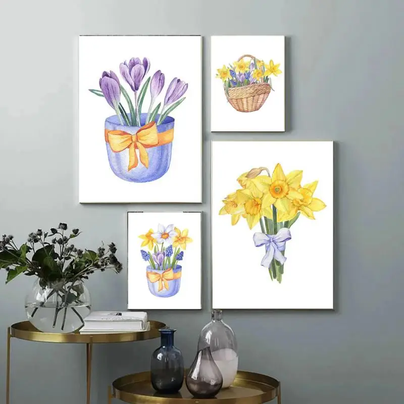 

Modern Watercolor Canvas Painting Flower Basket Potted Bouquet Nordic Art Posters And Prints Wall Picture Living Room Home Decor