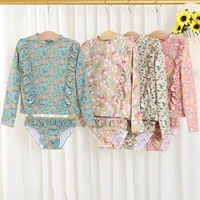 baby split swimsuit suit for girl floral print ruffles long sleeve top shorts 2pcs spring summer kids clothes girls swimwears