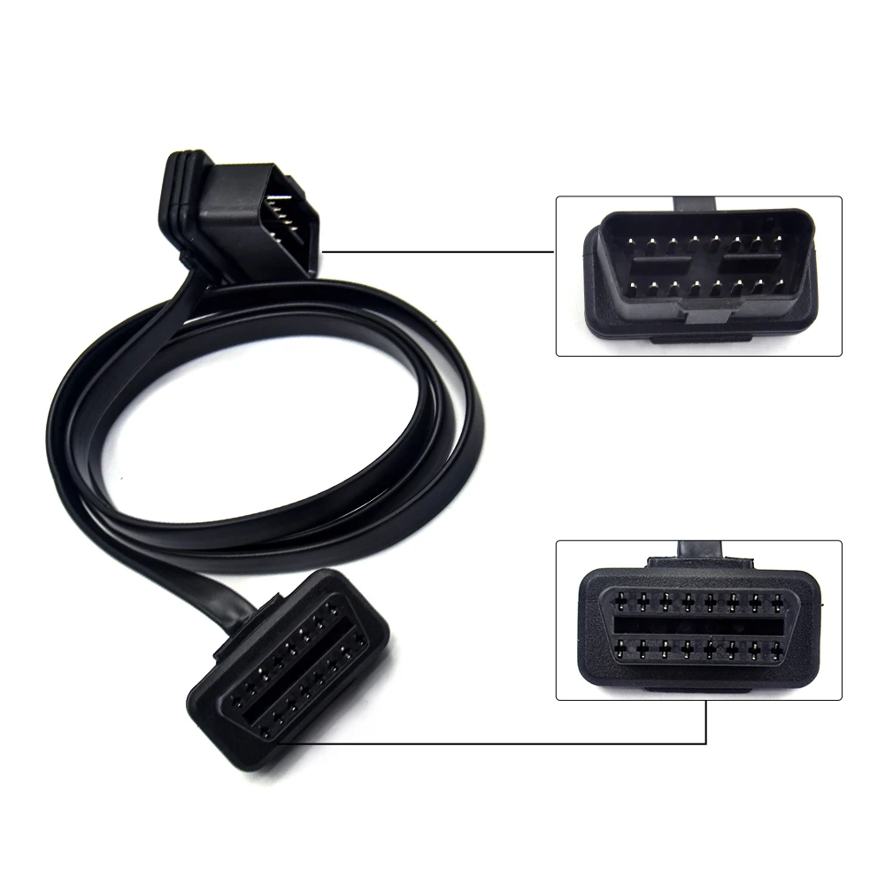 

2022 30/60/100cm Flat Thin 16Pin OBD 2 Extender OBD2 16 Pin ELM327 Male To Female Adapter Elbow OBDII Extension Connector Cable