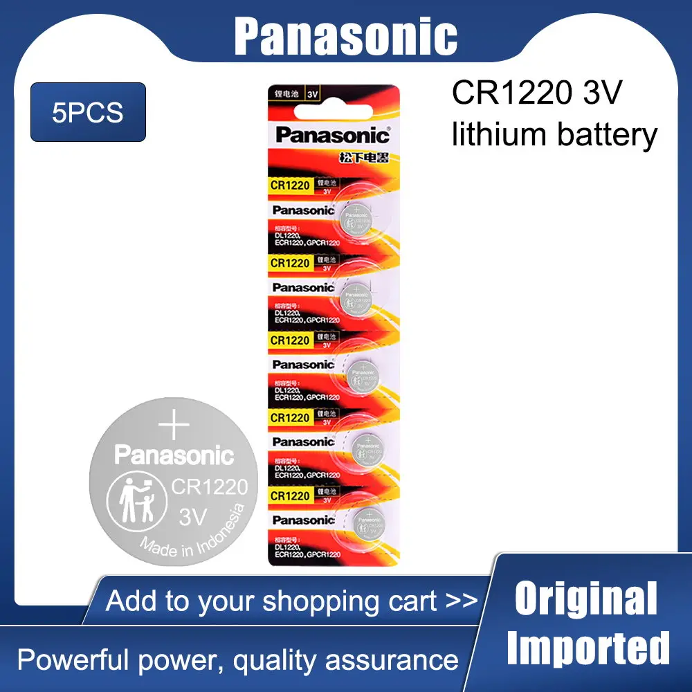 

5 шт., Литиевые Батарейки Panasonic CR1220 DL1220 BR1220 ECR1220 LM1220 3 в
