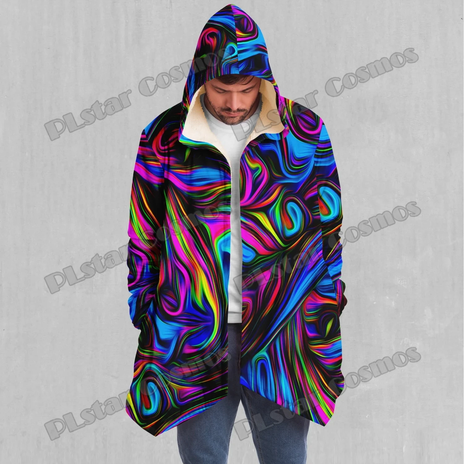 Психоделический волнистый красочный 3D накидка с капюшоном на подкладке для