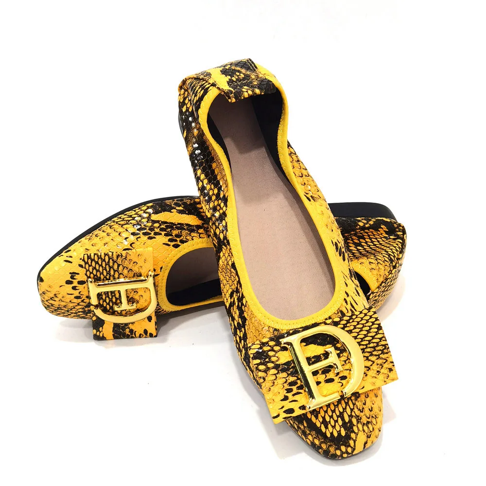

African large size yellow color women's summer square head ballet flats shallow mouth simple loafers ladies flat shoes