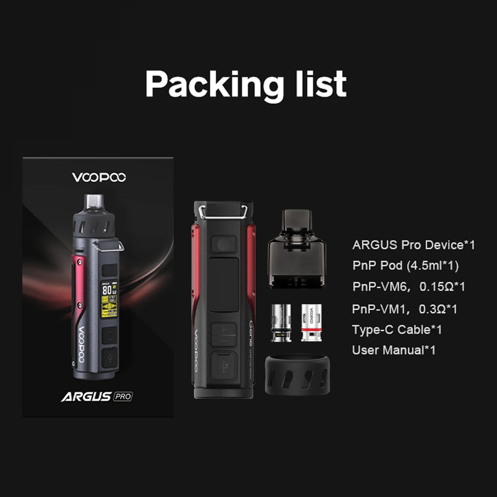 VOOPOO Argus Pro 80W Pod Mod Kit 4 5 ml PnP картридж 3000mAh Встроенный аккумулятор |