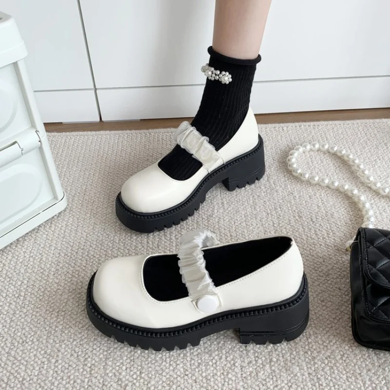 

Туфли на низком каблуке 6-8 см, Туфли Мэри Джейн с квадратным носком, резиновая обувь на массивном каблуке, ПУ