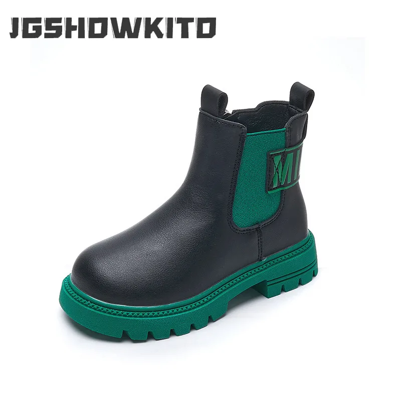 

Girls tide Boots 2022 New Spring Kids Fashion Breathable Leather Boots Round-toe Child Side Zip Thick Bottom Child Street PU
